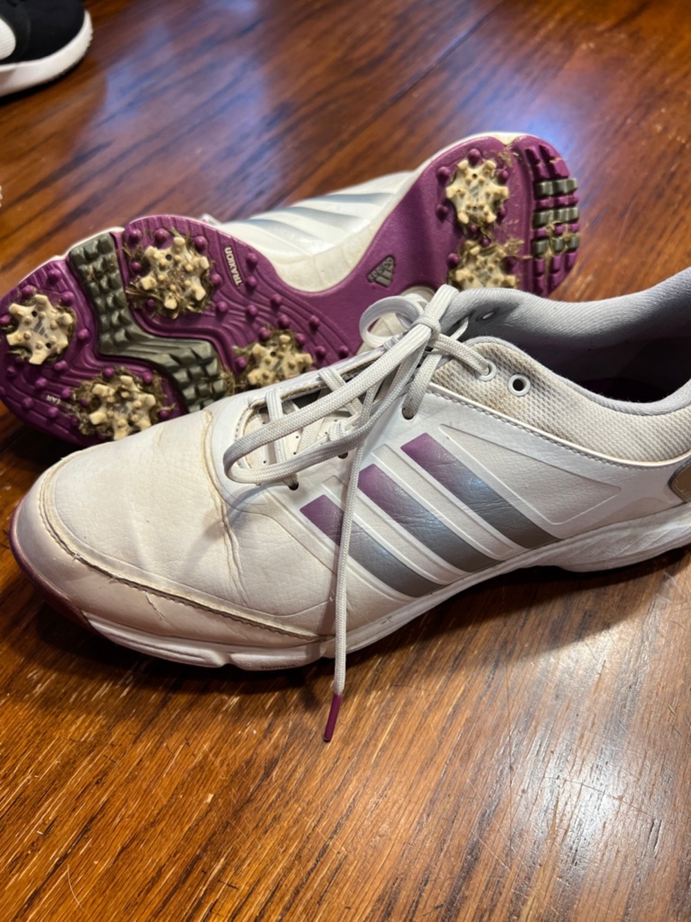 adidas Women's White Golf Shoes with Purple Outsole